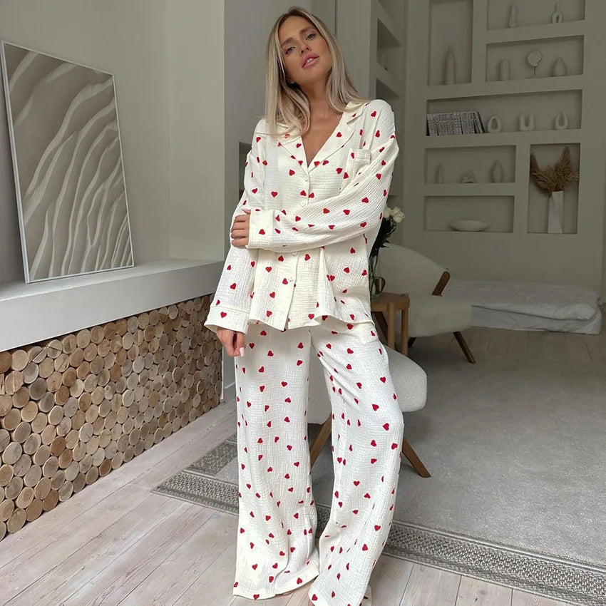 Heart Pajamas - Romantic and Relaxed Style Long Sleeve