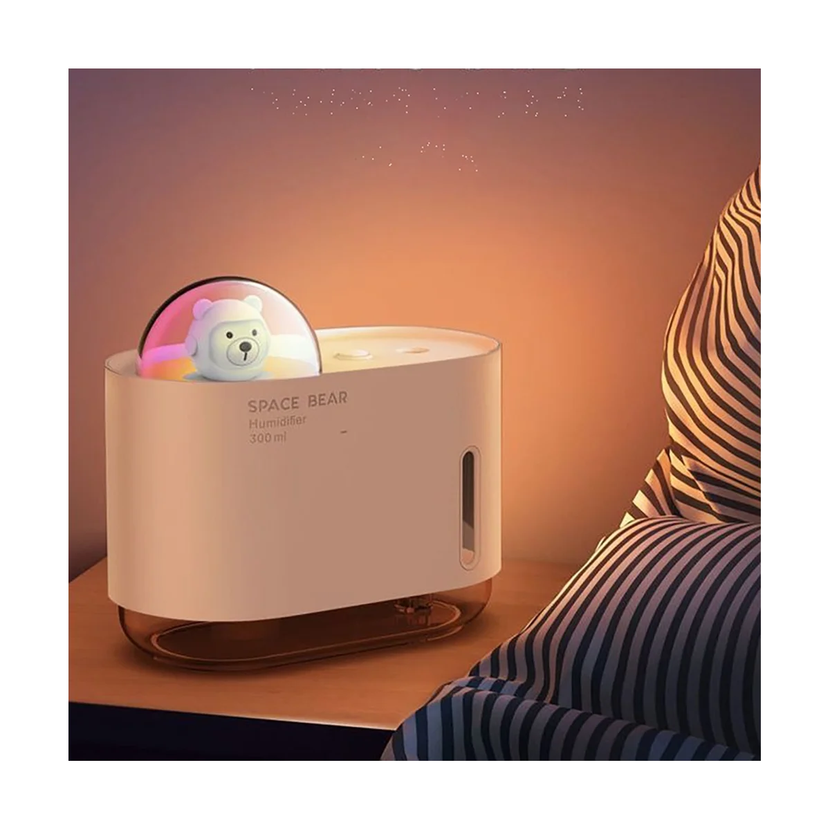 300ML Humidifier Diffuser USB Mini Diffuser with LED Night Light Air Humidifier for Bedroom Home Desktop Office -Pink