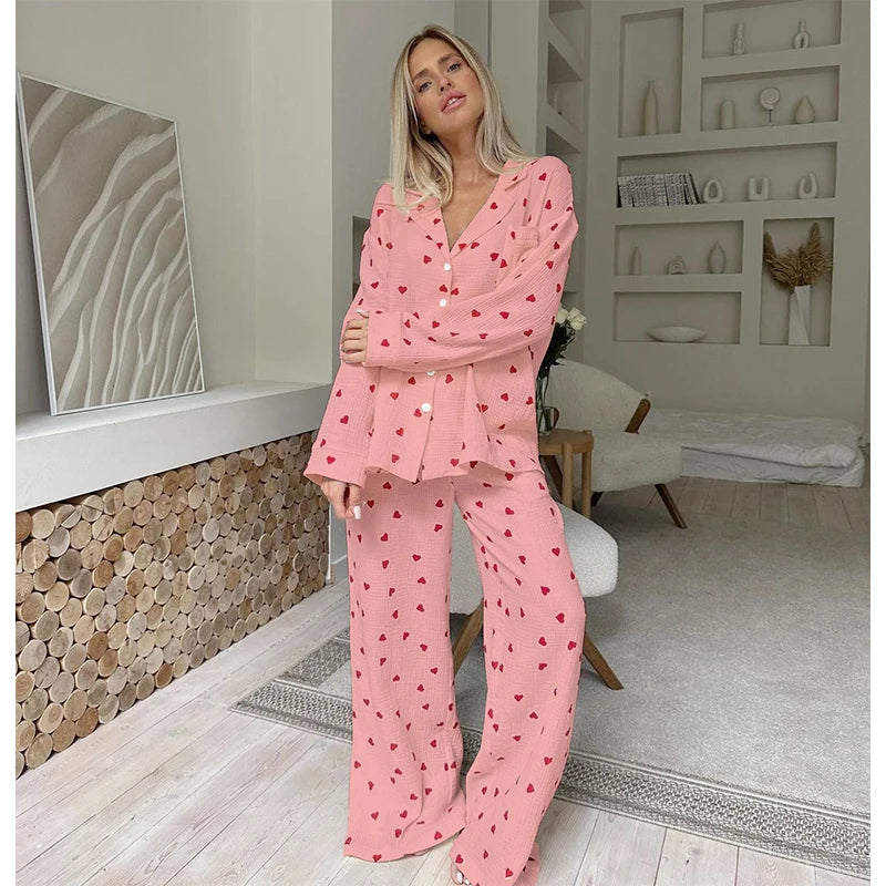 Heart Pajamas - Romantic and Relaxed Style Long Sleeve