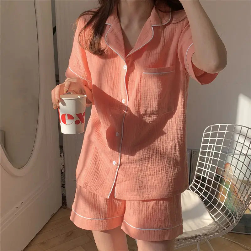 Cotton Sleepwear Korean Pajamas Women Pijama Female Bedroom Set Woman 2 Pieces Loungewear Brief Suits with Shorts Pyjamas