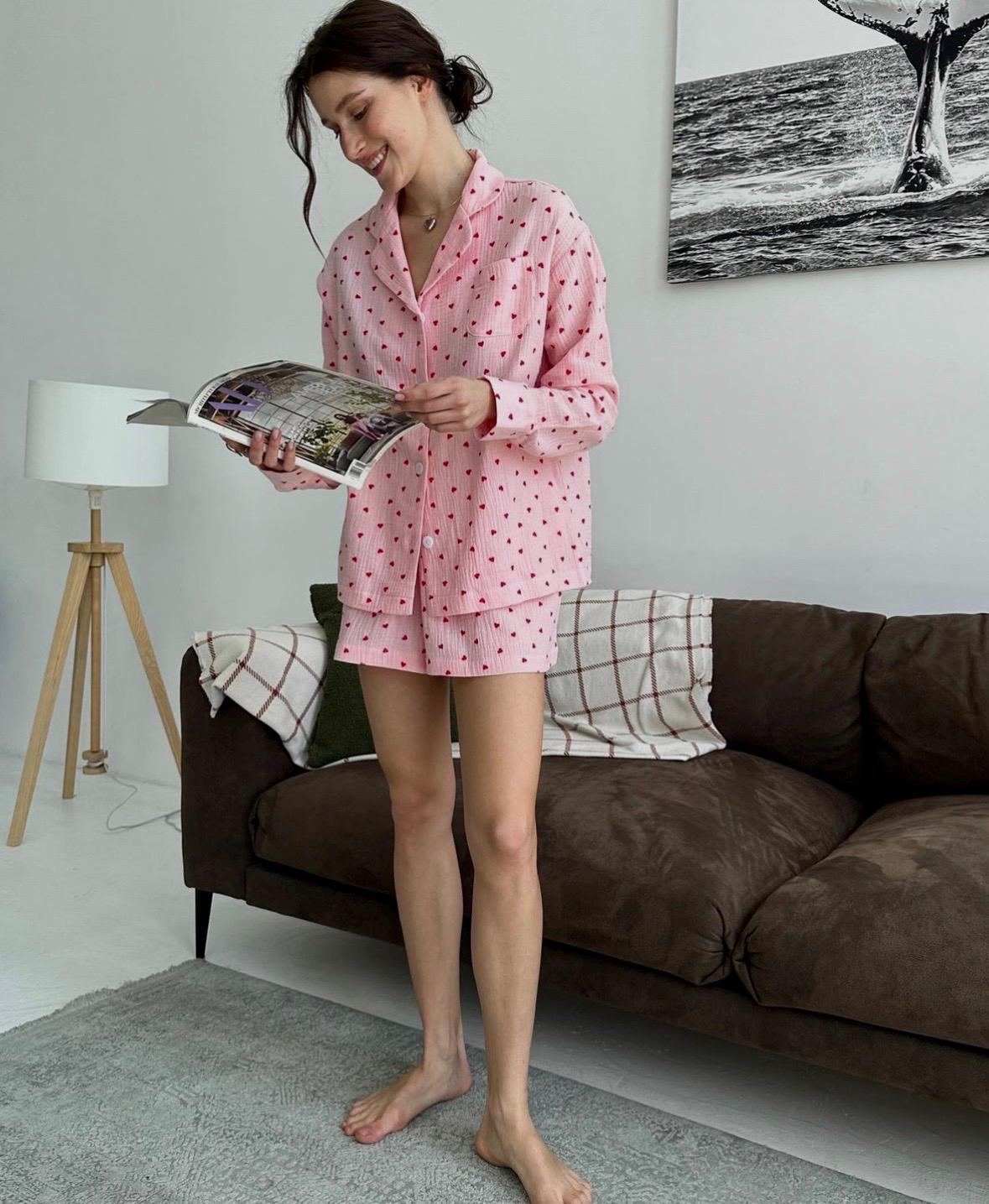 Cotton sleepwear Organic Cotton Set Crinkle cotton pajamas Bridal Bachelorette pajama set Muslin cotton loungewear Double gauze pink pajama