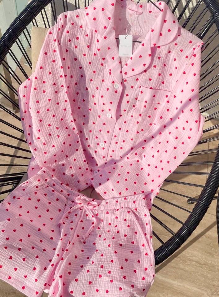 Cotton sleepwear Organic Cotton Set Crinkle cotton pajamas Bridal Bachelorette pajama set Muslin cotton loungewear Double gauze pink pajama