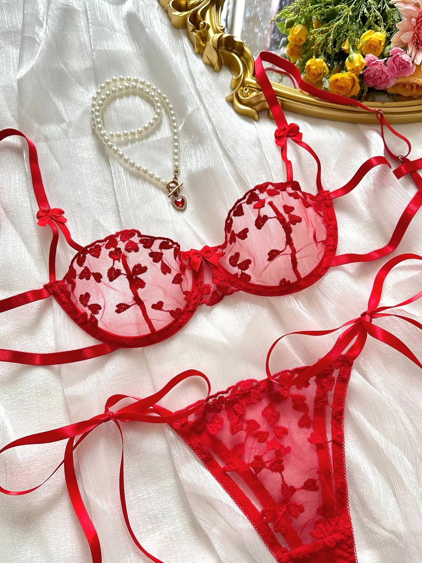 Sexy Lingerie For Fine Women Heart-Shaped Embroidery Fairy Exotic Sets Sensual Fantasy Lace