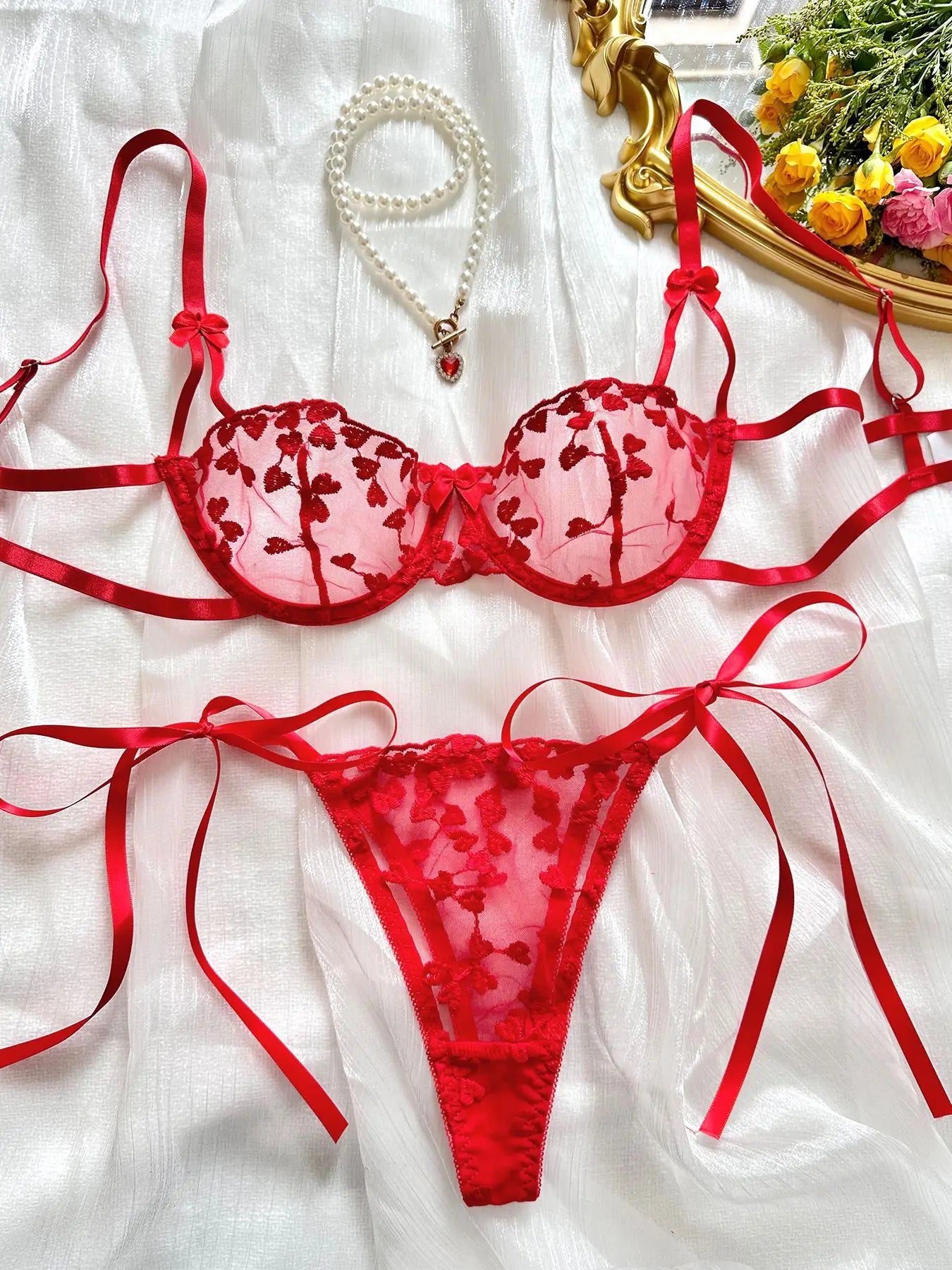 Sexy Lingerie For Fine Women Heart-Shaped Embroidery Fairy Exotic Sets Sensual Fantasy Lace