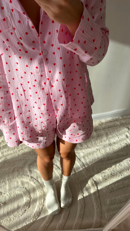 Cotton sleepwear Organic Cotton Set Crinkle cotton pajamas Bridal Bachelorette pajama set Muslin cotton loungewear Double gauze pink pajama