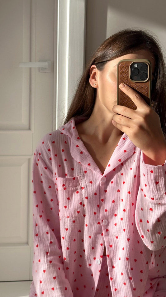 Cotton sleepwear Organic Cotton Set Crinkle cotton pajamas Bridal Bachelorette pajama set Muslin cotton loungewear Double gauze pink pajama