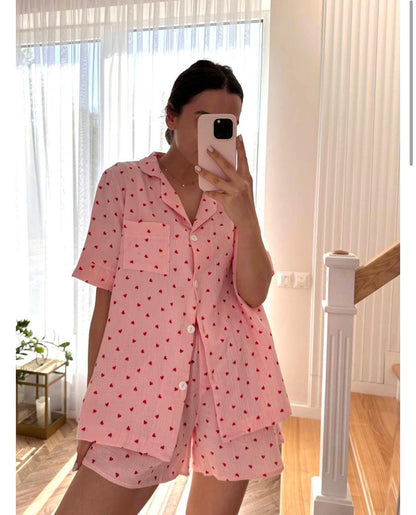 Cotton sleepwear Organic Cotton Set Crinkle cotton pajamas Bridal Bachelorette pajama set Muslin cotton loungewear Double gauze pink pajama